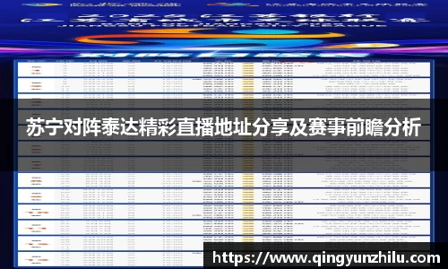 苏宁对阵泰达精彩直播地址分享及赛事前瞻分析